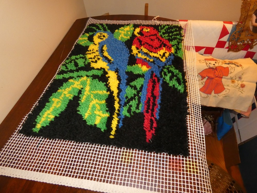 Parrot Latch Hook Panel Ready to Complete Into a Rug Handmade