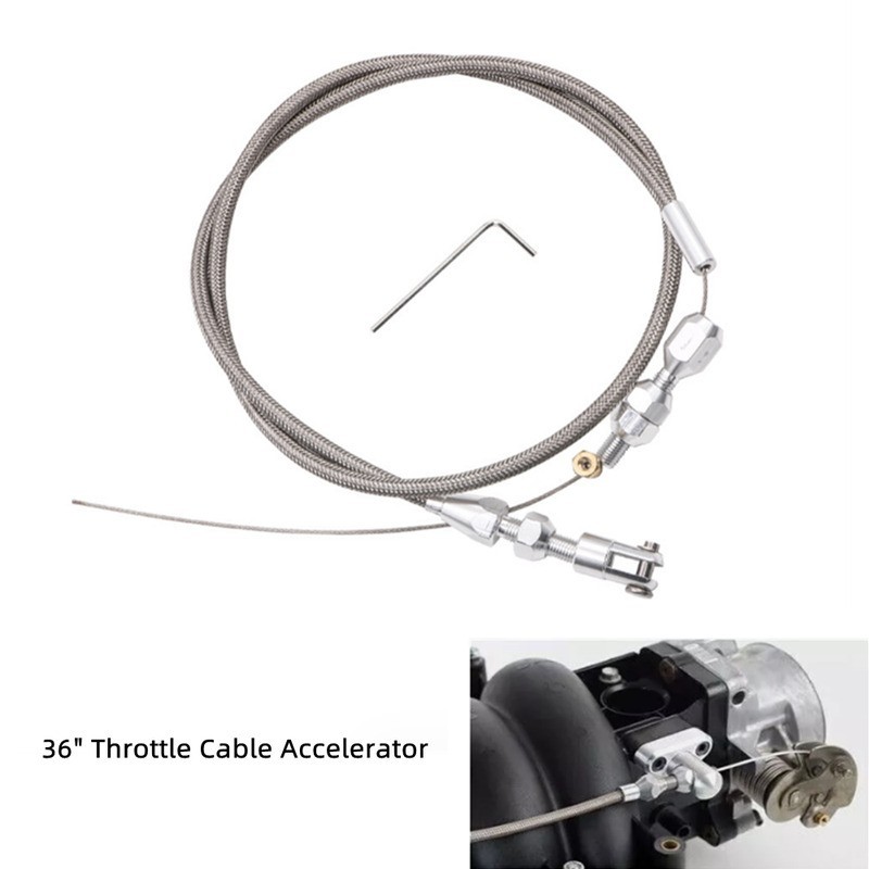 36" Length Adjustable Car Throttle Cable Accelerator Cable Replacement Silver E