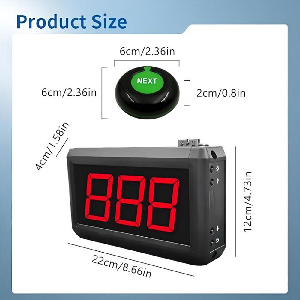 Wireless Queue Management System 3-Digit Display with Next Control Button