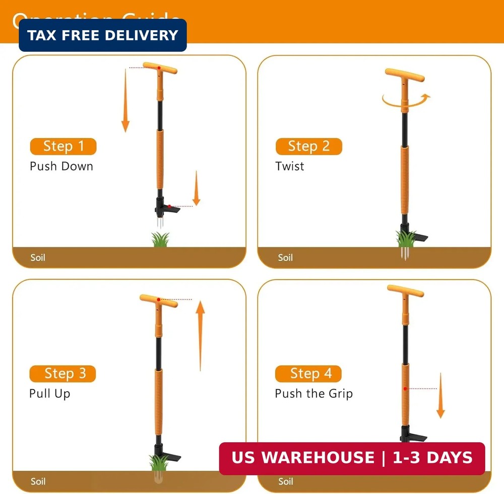 Weed Puller Tool, Fully Stand Up Weeding Tool With 3 Claws - Zero Bending and Ba