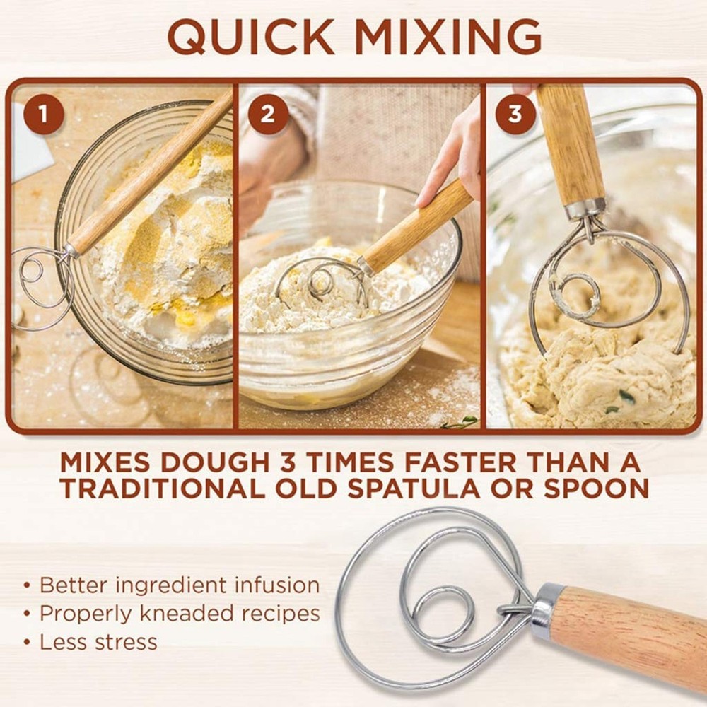 2 Pcs Danish Dough Whisk Large Stainless Steel