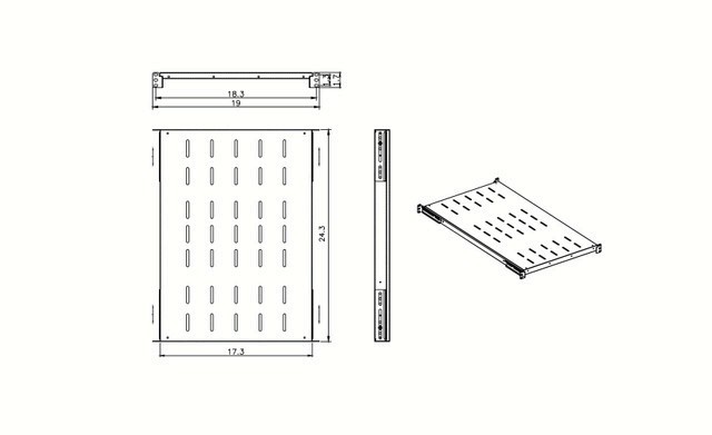 1U 19" Adjustable Fixed Rack Shelf - 24" to 30" Deep 4-Post Server Mount