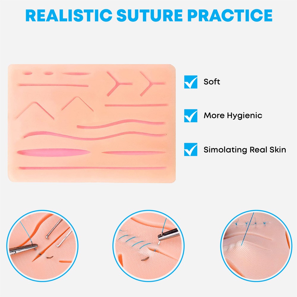 20 Pcs Suture Kit with Scissors Needles and Thread Silicon Pad Student Training