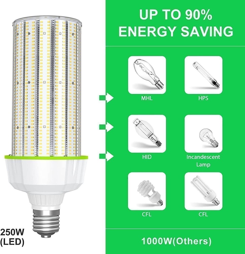 250W LED Corn Light Bulb Warehouse Garage Industrial High Bay Fixture 37,500Lm