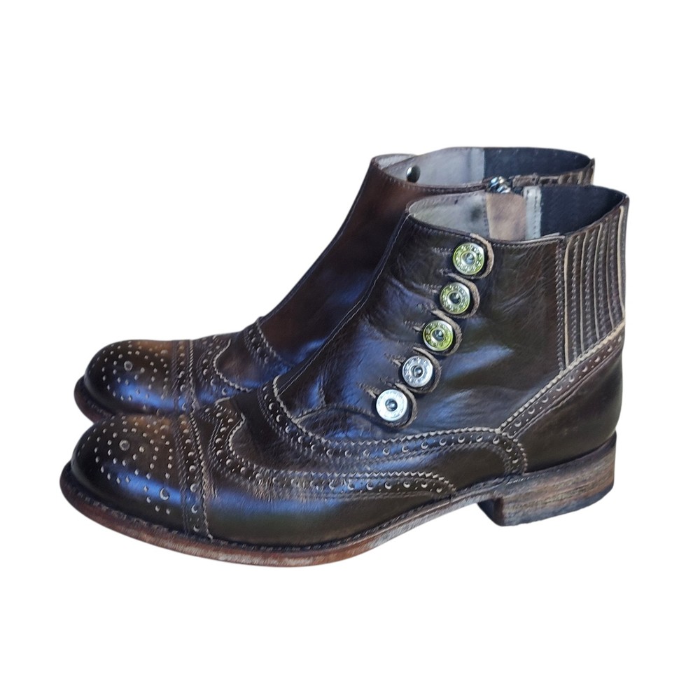 Sendra 1729 100th Anniversary Handmade Button Brogue Boots Brown  Leather  8