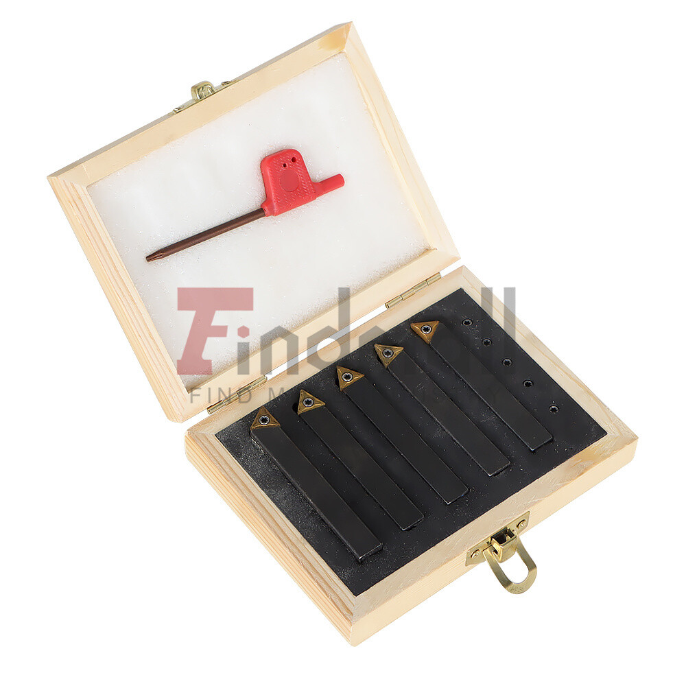 5 Pack 3/8" Lathe Indexable Carbide Insert + Turning Tooling Bit Holder Set