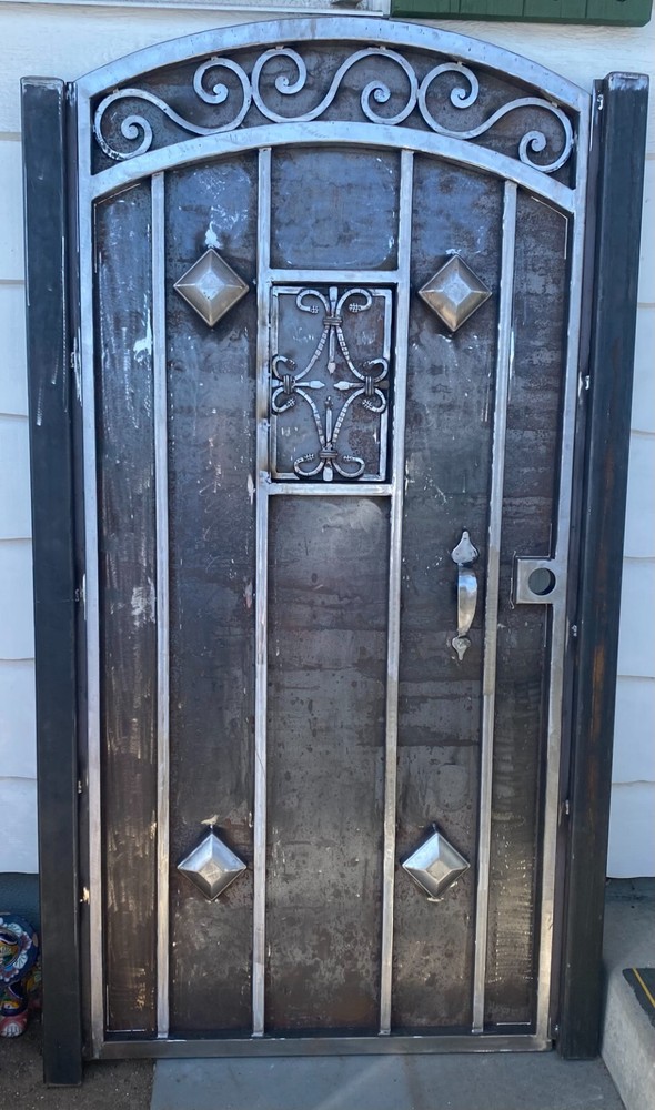 Solid wrought iron pedestrian gate w/side jambs speakeasy custom Your Size