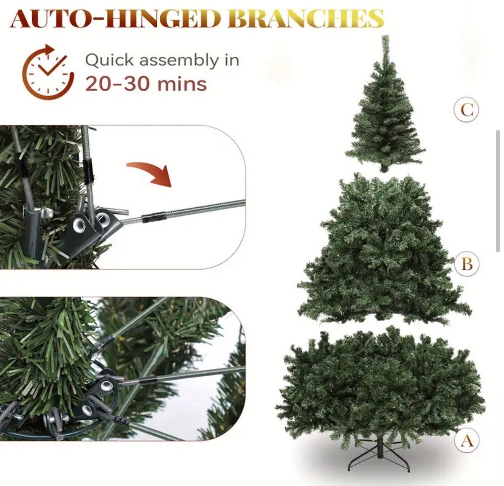 9ft Artificial Christmas Tree Green Hinged with Foldable Base Large