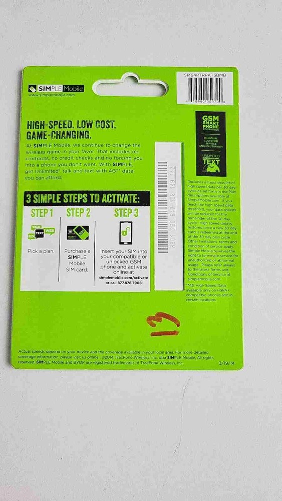 35 X Simple Mobile Commissionable Sim Card - No Plan - Full Size Sim