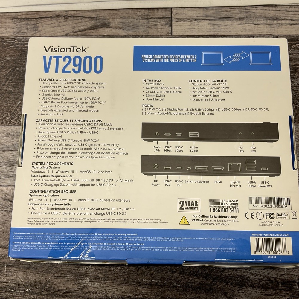 VisionTek VT2900 USB-C Docking Station New Open Box