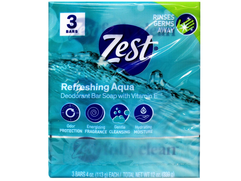 Zest Refreshing Aqua Deodorant Bar Soap with Vitamin E, 3 Bars 4 OZ Each 3 Pack