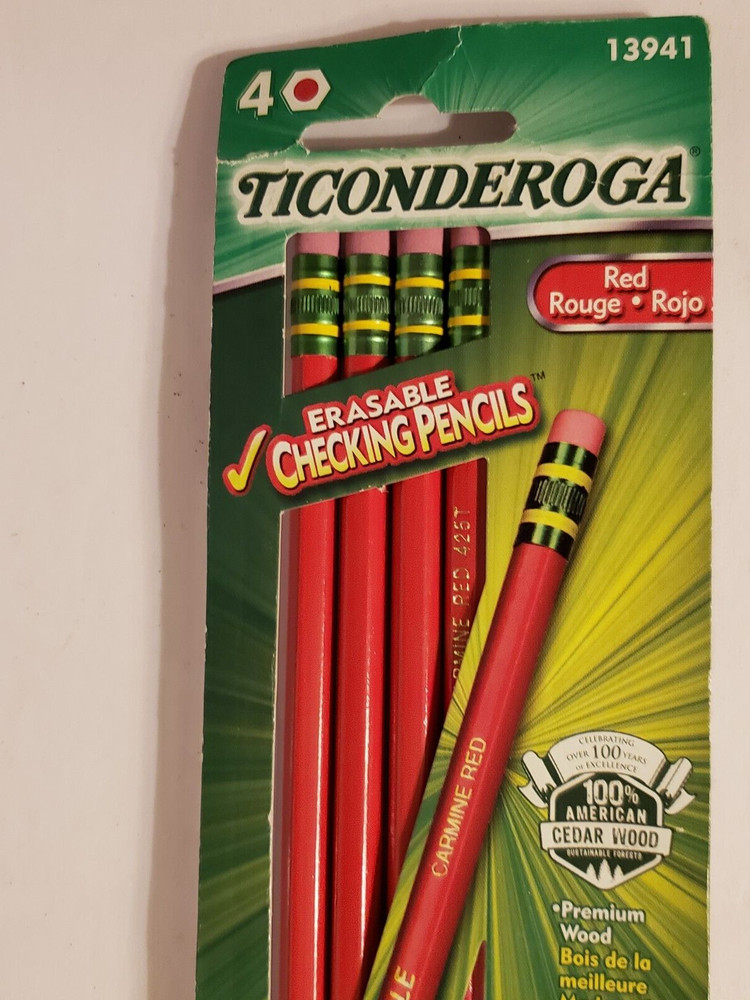 4-Pack Ticonderoga Red Erasable Checking Pencil NEW