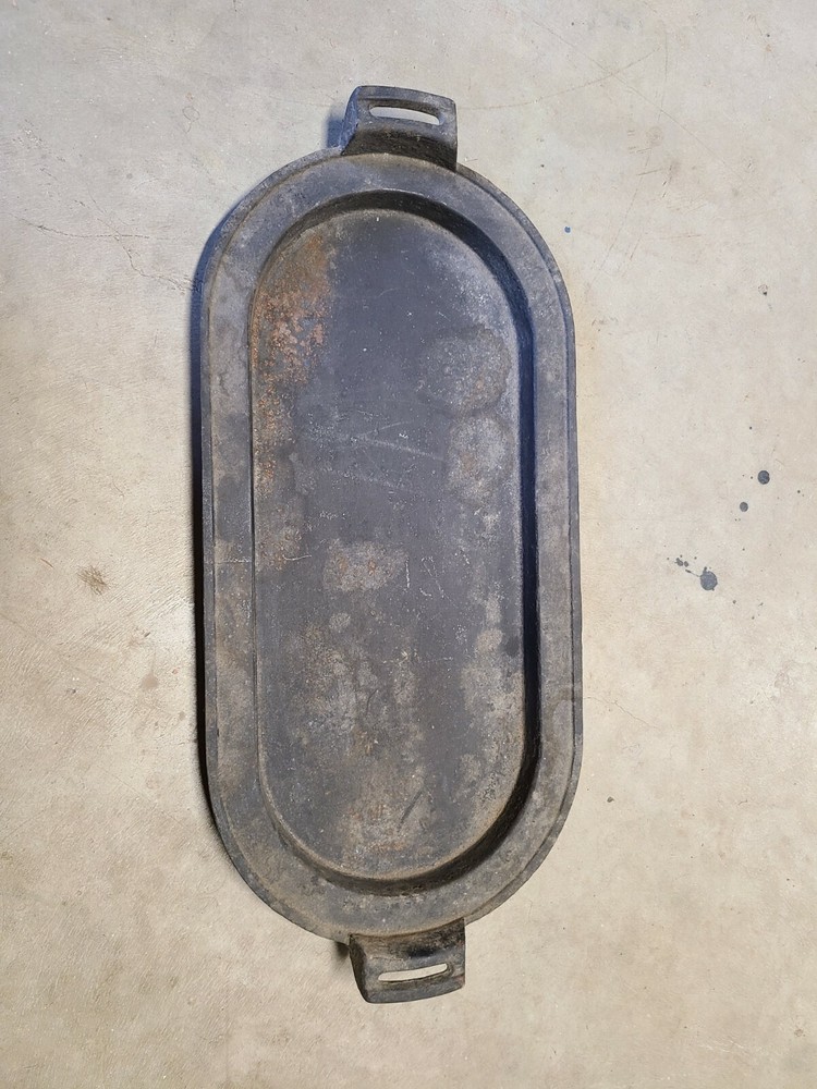 Vintage Cast iron griddle antique double handle oval good for restoration