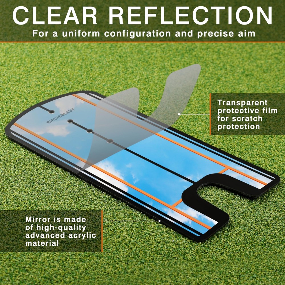 BIRDIEBLAST Golf Putting Mirror, Mirror Training Aid 2' x 4', Black