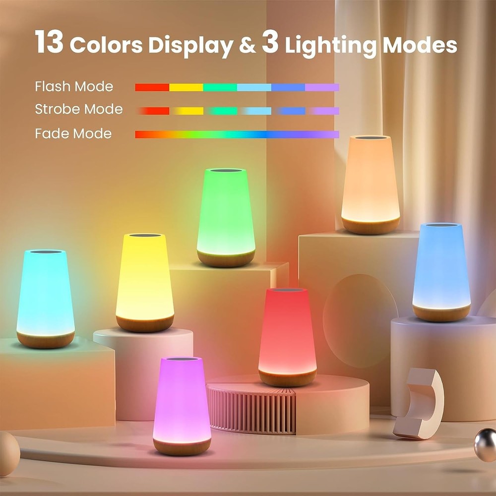 13 Color RGB Night Light – Touch & Remote Control, USB Rechargeable Lamp
