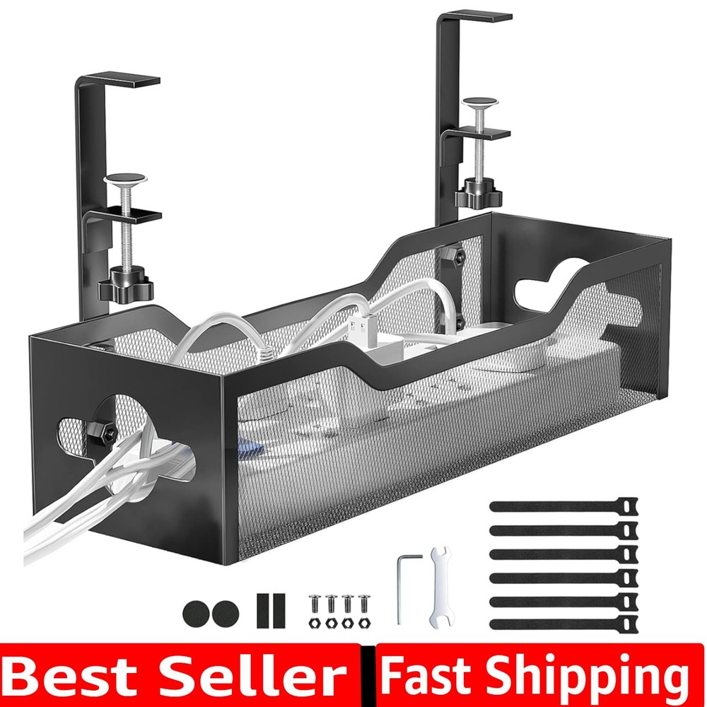 Under Desk Cable Management Tray No Drill, Metal Mesh Cable Management Under ...
