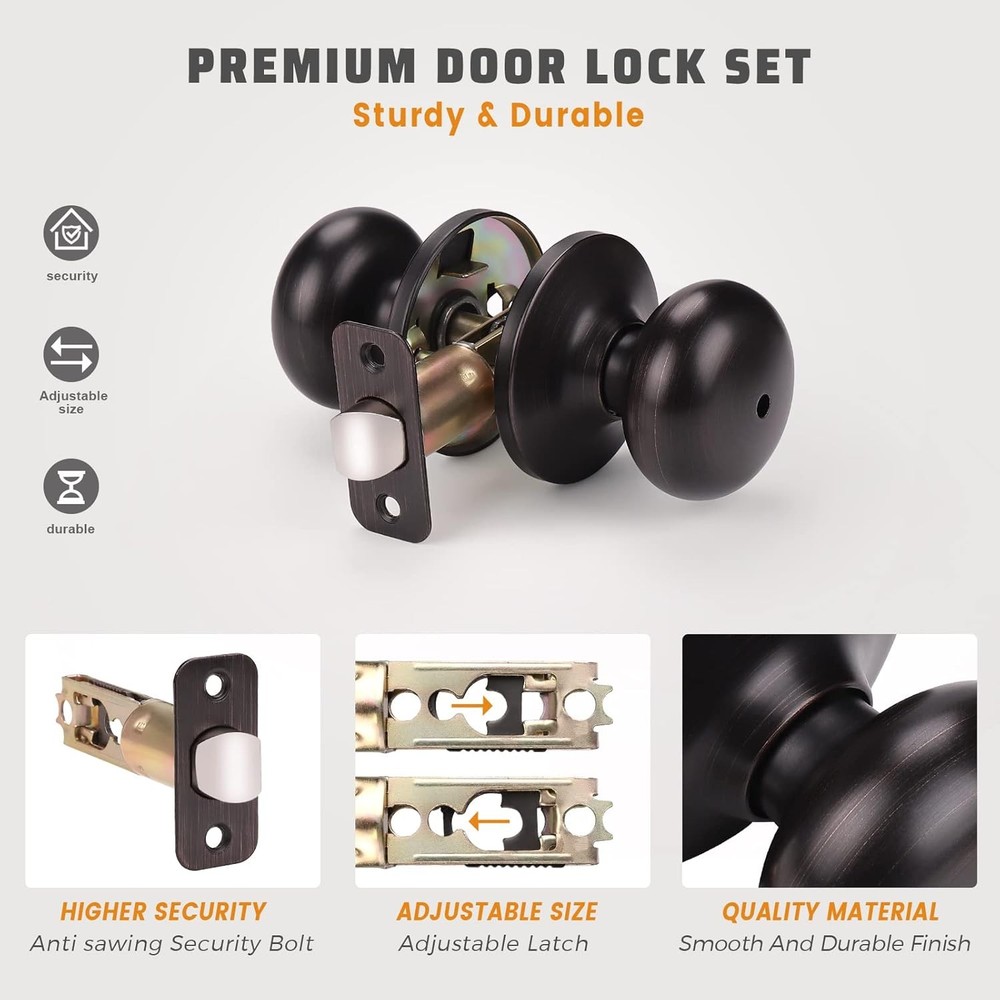 KNOBWELL 4 Pack Privacy Locking Door Knob, Interior 4 Pack, Lock