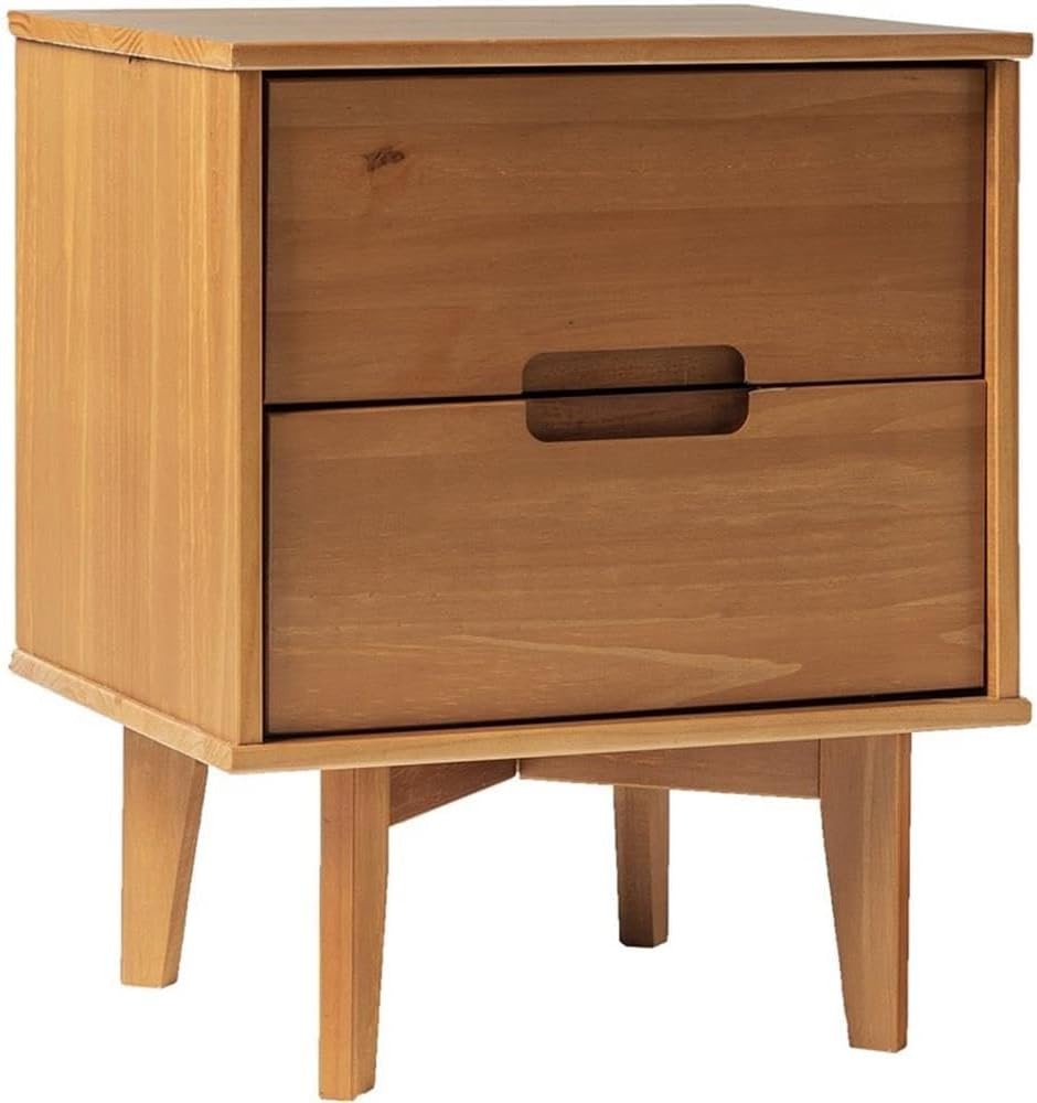 Mid  Modern Grooved Handle Wood 2-Der Nightstand