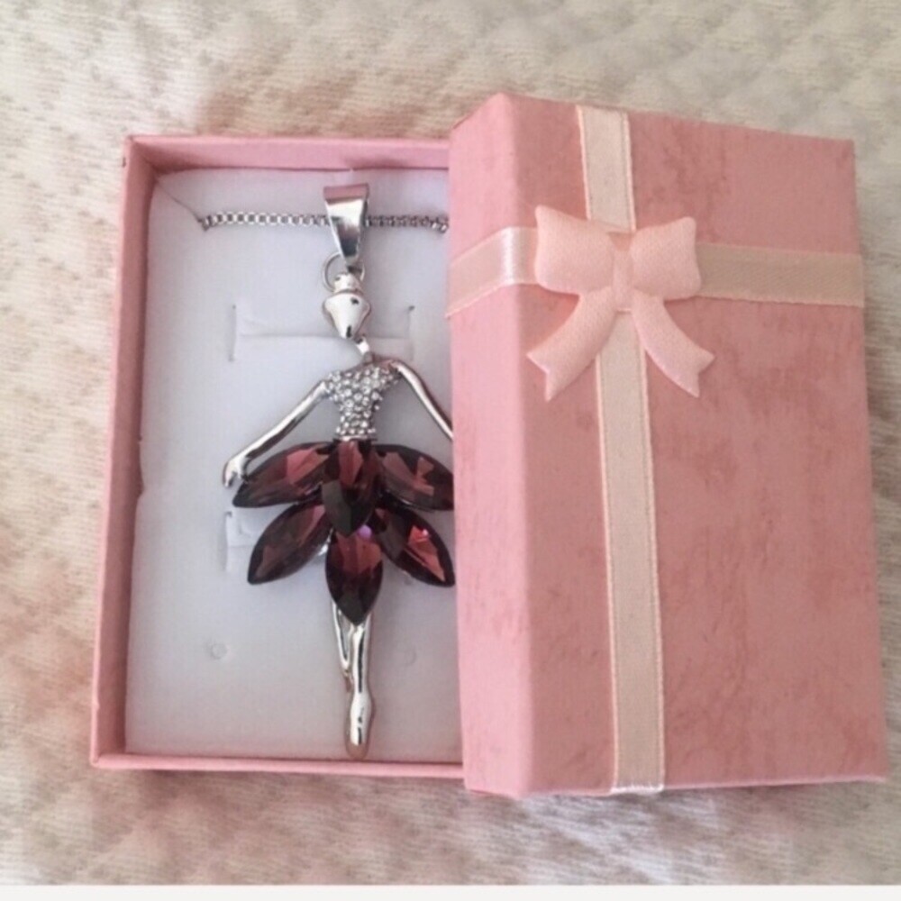 Crystal Ballet Dancer Long Pendant Necklace