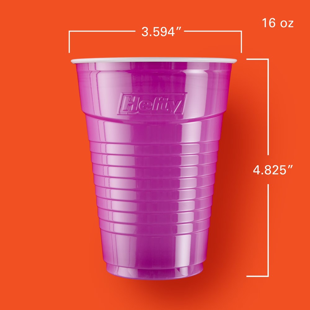 Hefty Party On Disposable Plastic Party Cups, Assorted Colors, 16 oz., 100 Count