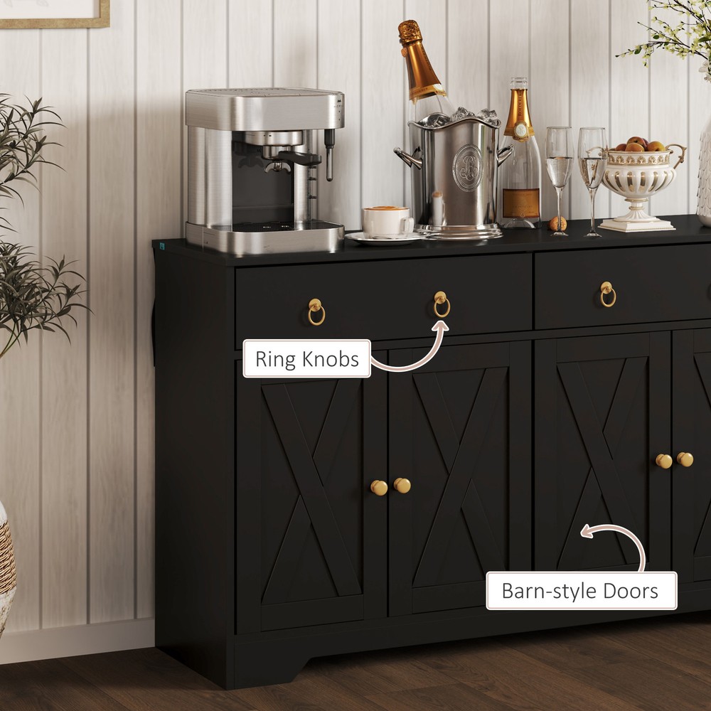 Kitchen Sideboard, Buffet Cabinet with Barn Doors, Adjustable Shelf, Black