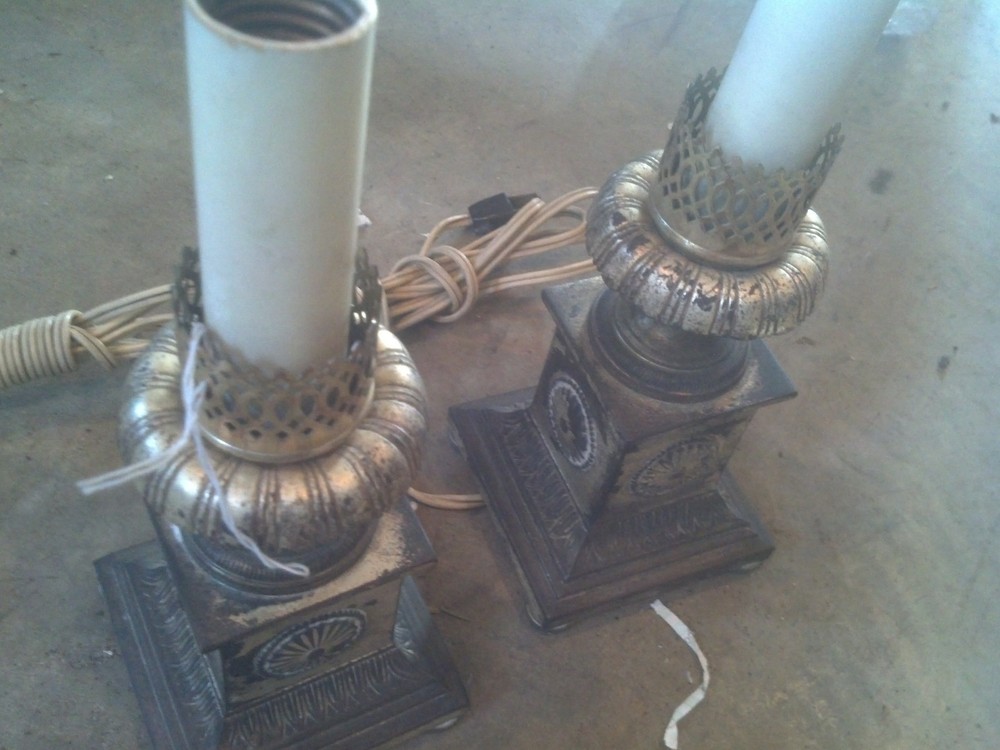 nice pair ornate candelabras nickle (LT 328)