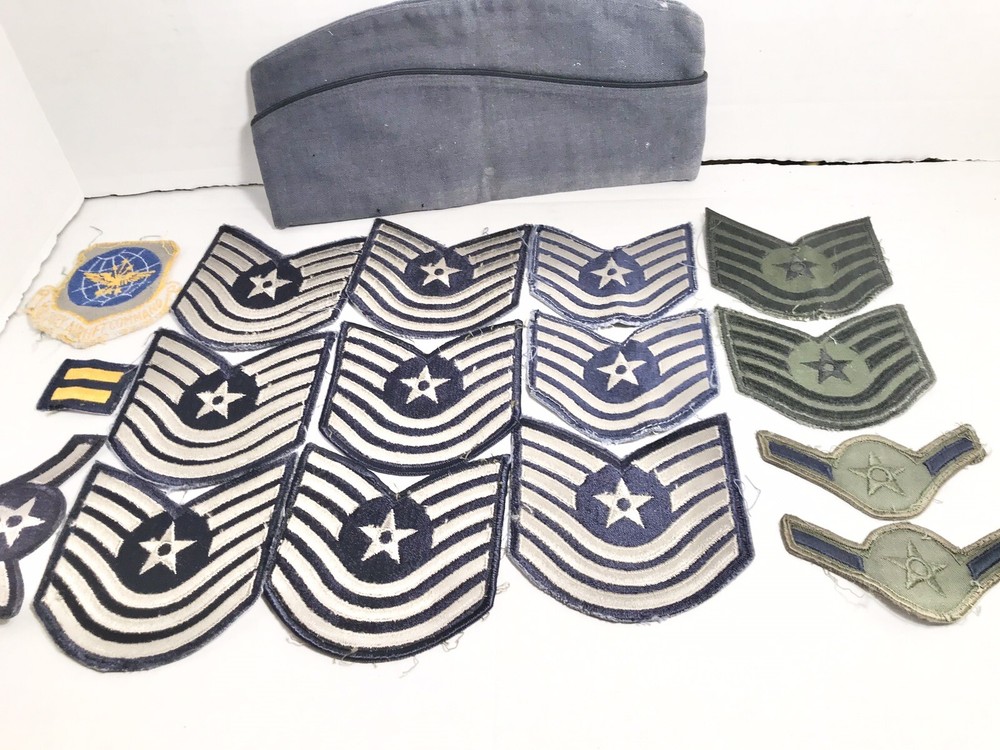 17 vintage Air Force patches & Soft Hat size 7