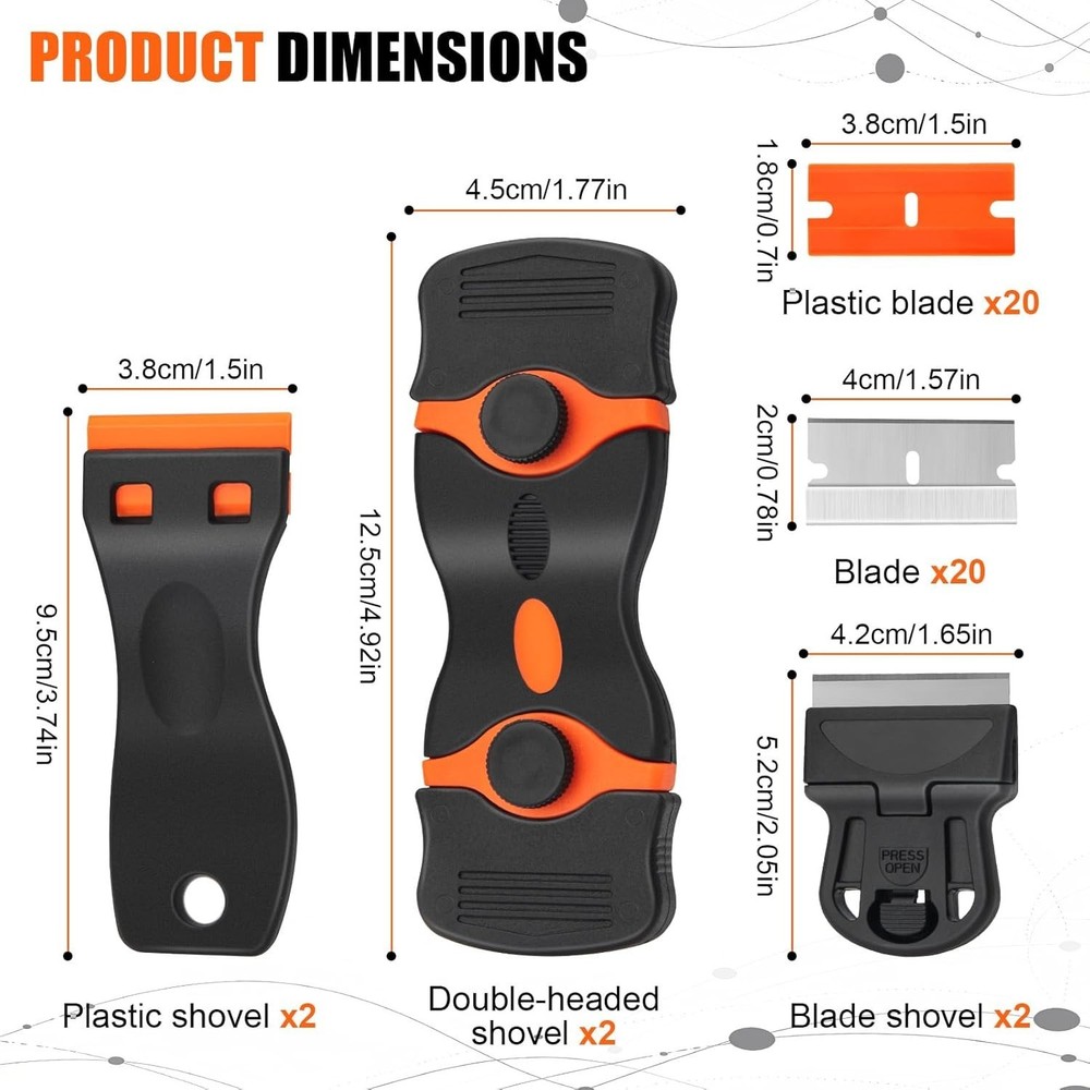 6 Pack Razor Blade Scraper Tool, for Cleaning With Extra 40Pcs Blade Scraper