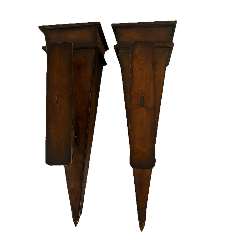 Tall, Metal Sconces/wall Vases Triangler With Scroll Backing