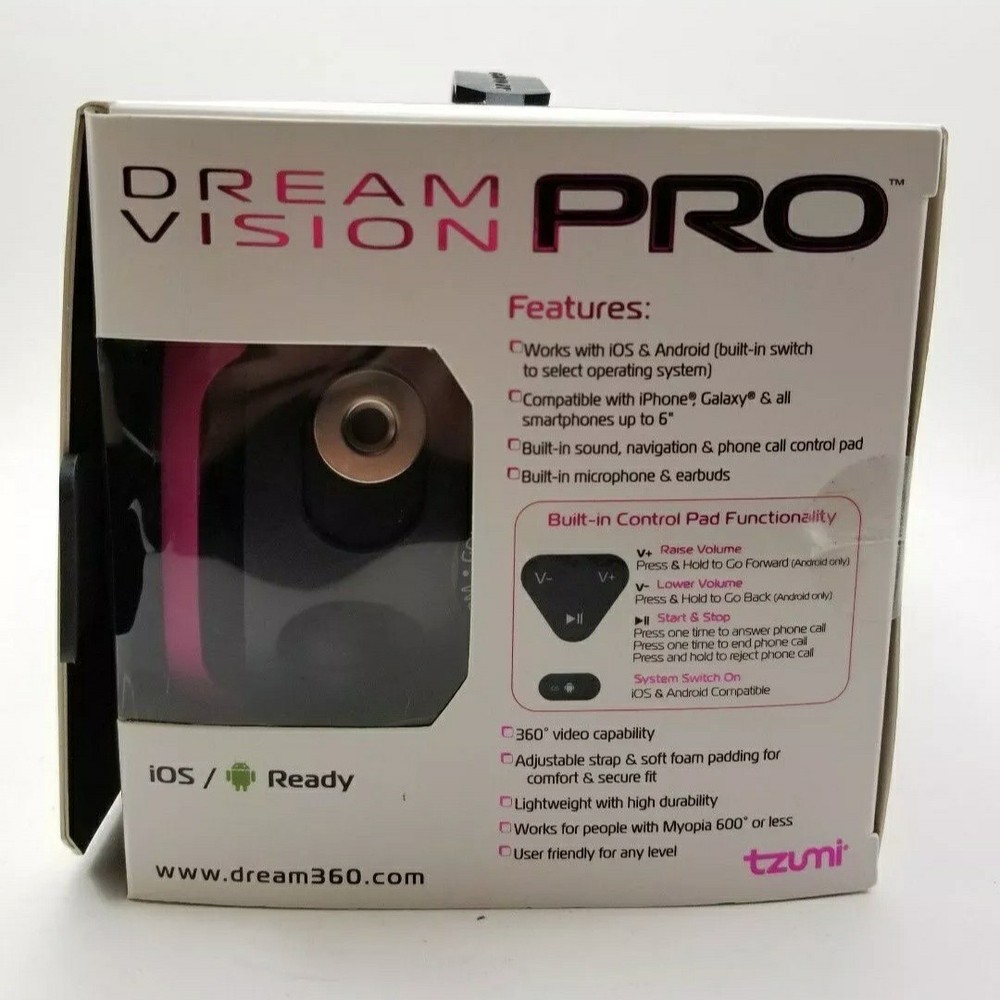 2 tzumi Dream Vision Pro VR Virtual Reality Smartphone Headset Pink iOS Android