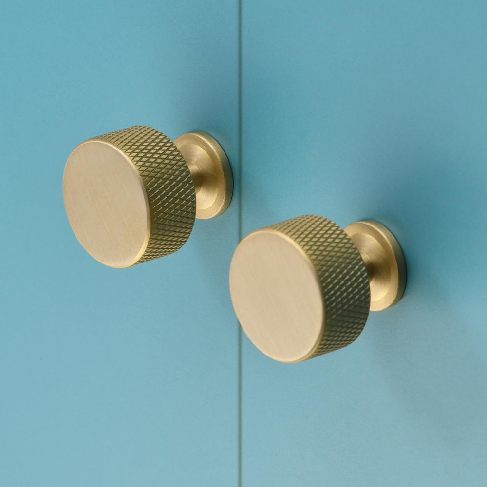 Urnew- 5 Pack Solid Brass Kitchen Cabinet Knobs 5 Pack, Matt Brushed