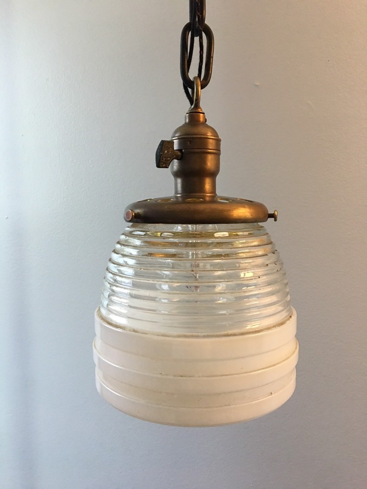 20" Brass Pendant Light Antique Milk White Globe Yost Socket 10L