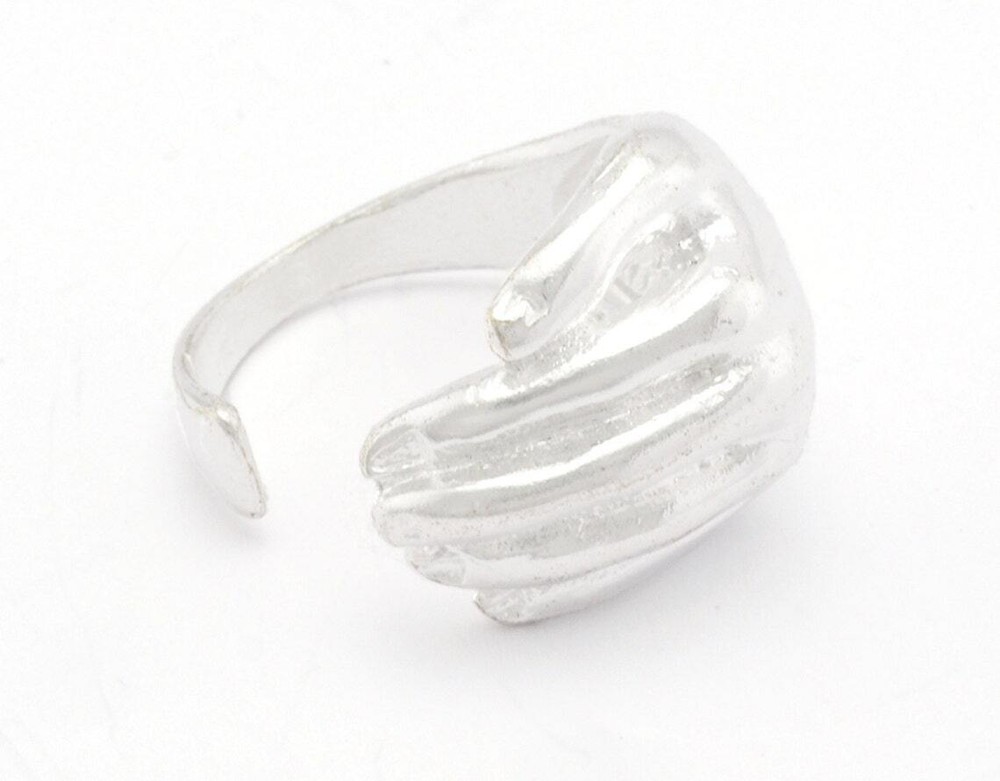 Hand Ring Adjustable Shiny Silver Plated brass (18mm 8US inner size) 2739