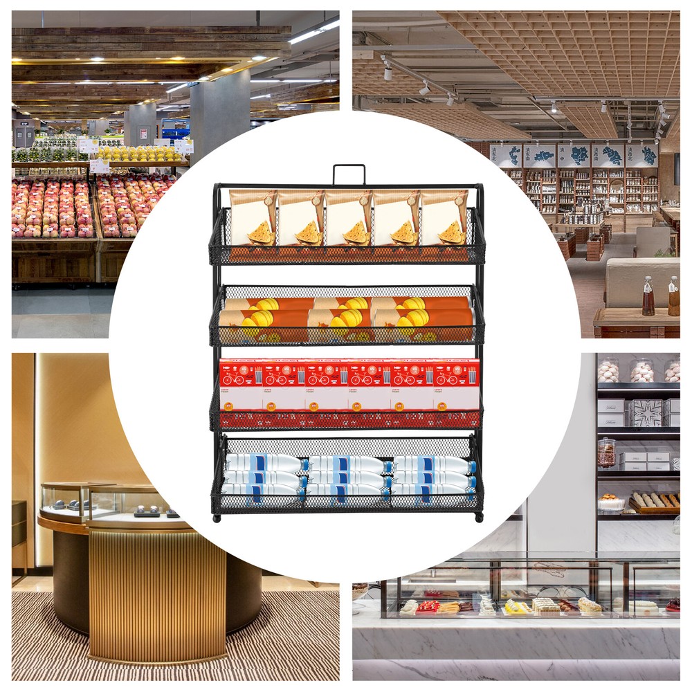 4 Tiers Retail Display Shelf Grocery Snack Rack Storage Stand Store Display Rack
