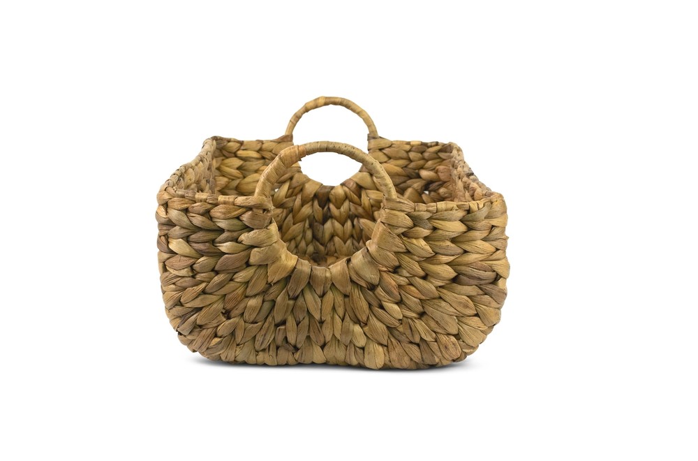 Hand Woven Water Hyacinth Storage Basket Rectangular Wicker Baskets with Handles