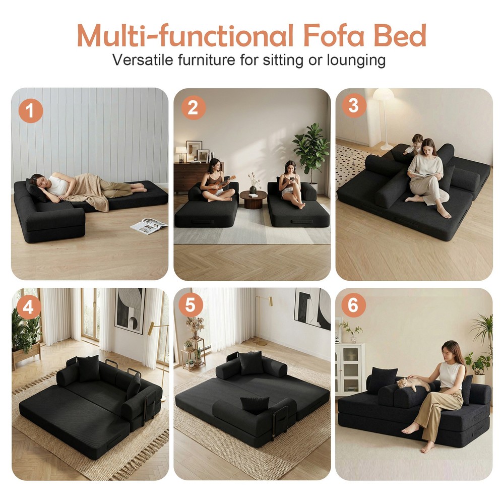 Sofa Bed Couch Sleeper Convertible Pull-Out Bed Couch With Side Pockets Washable