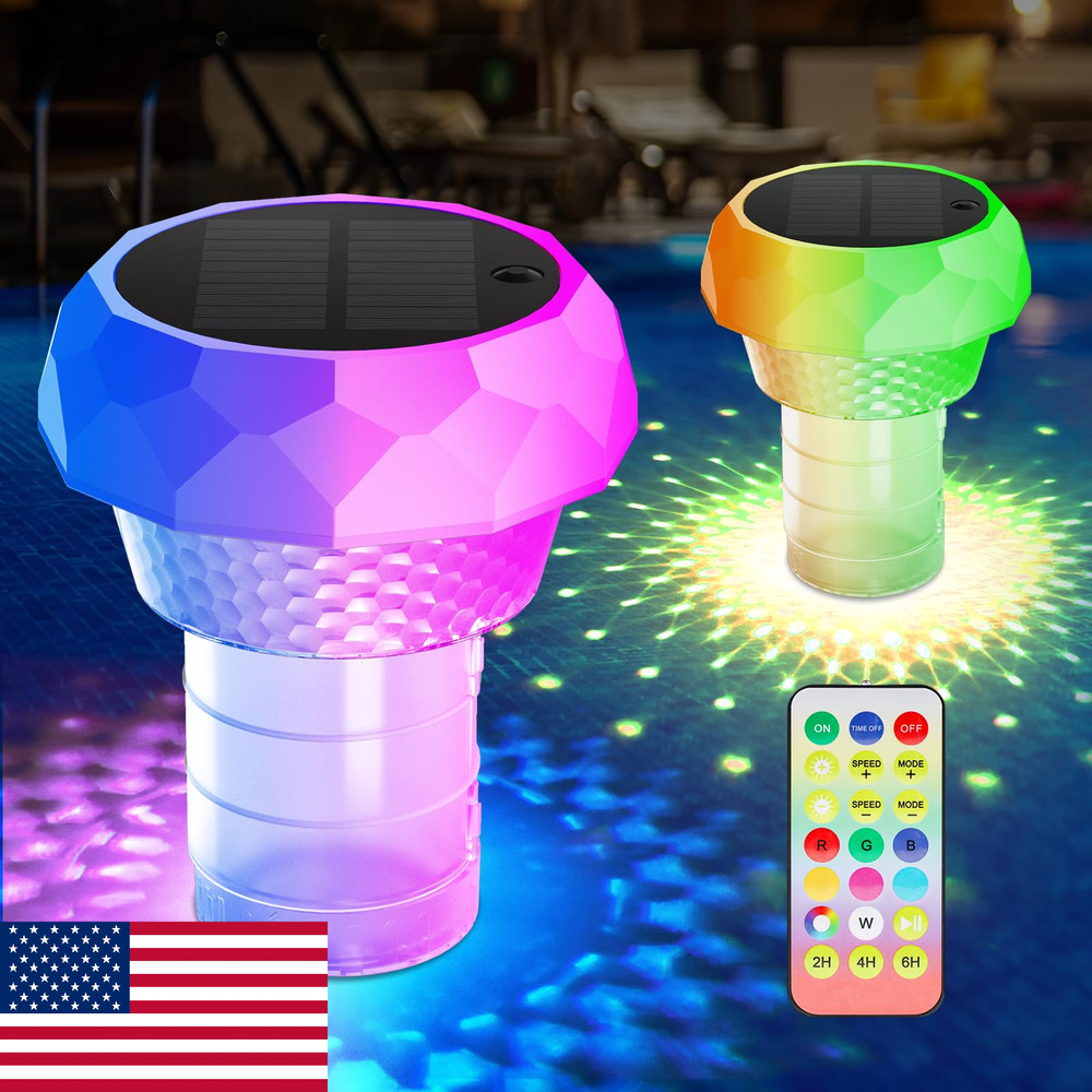 2 Pack Solar Pool Chlorine Floater with Remote, Pool Lights That Float, 8 Modes