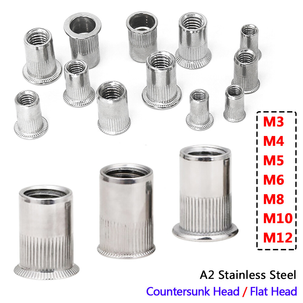 M3-M12 Threaded Riveted Nut Blind Nutserts Rivnuts Countersunk Flat A2 Stainless