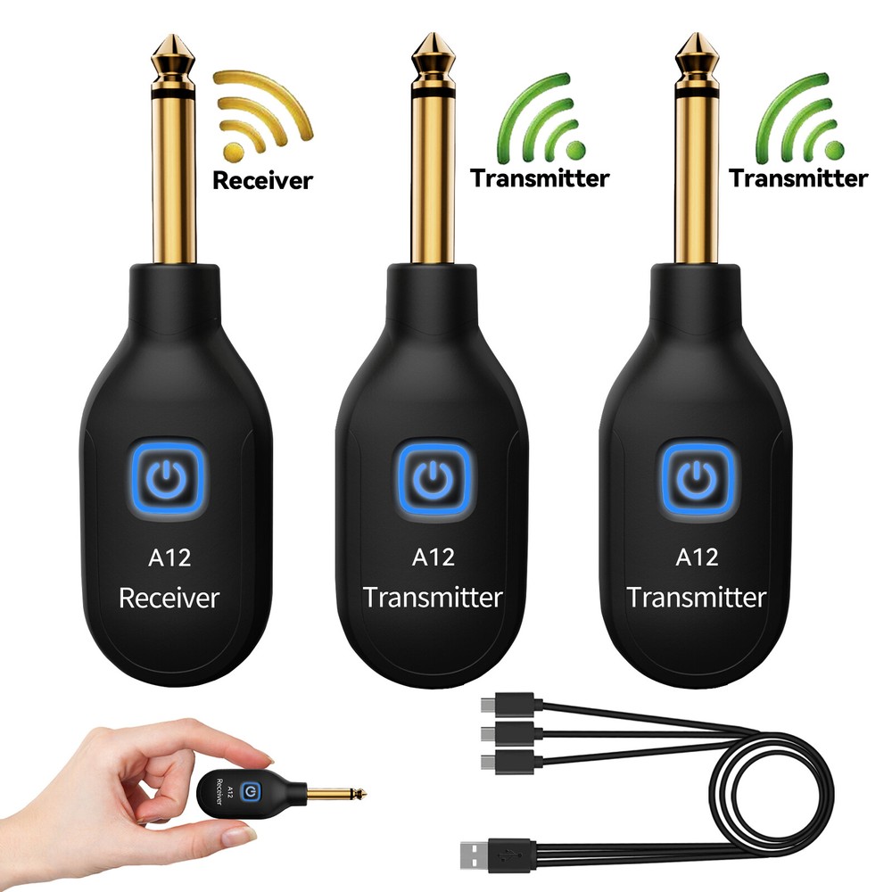 Wireless Guitar System Dual Transmitter & Receiver Built In Rechargeable Battery