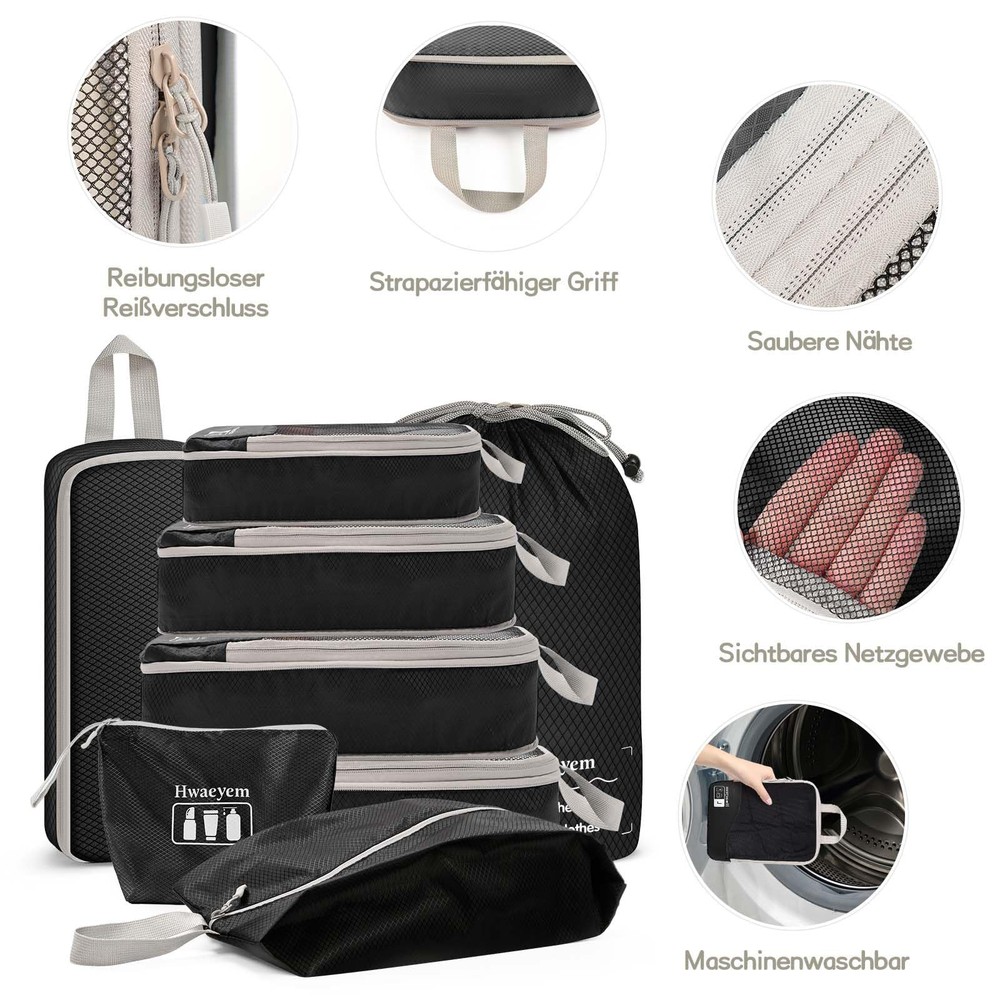 Compression Packing Cubes 8 Set, Dual Zipper Compression Packing Cubes for Tr...