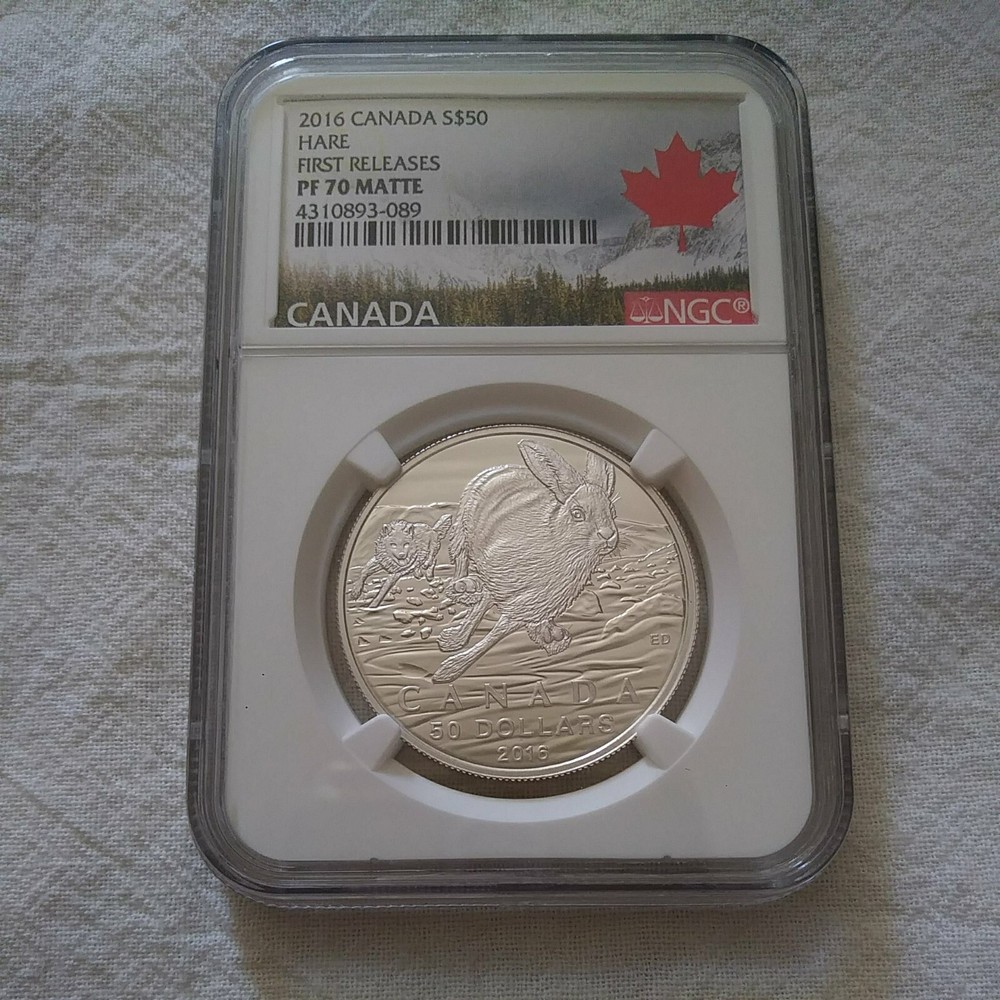 2016 $50 CANADA SILVER NGC PF70 PROOF MATTE HARE RABBIT - FIRST RELEASES LABEL