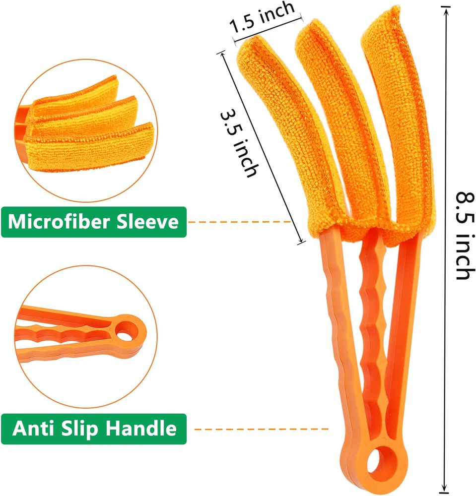 3 Pack Microfiber Feather Duster with 6 Microfiber Sleeves, Window Blind Cleaner