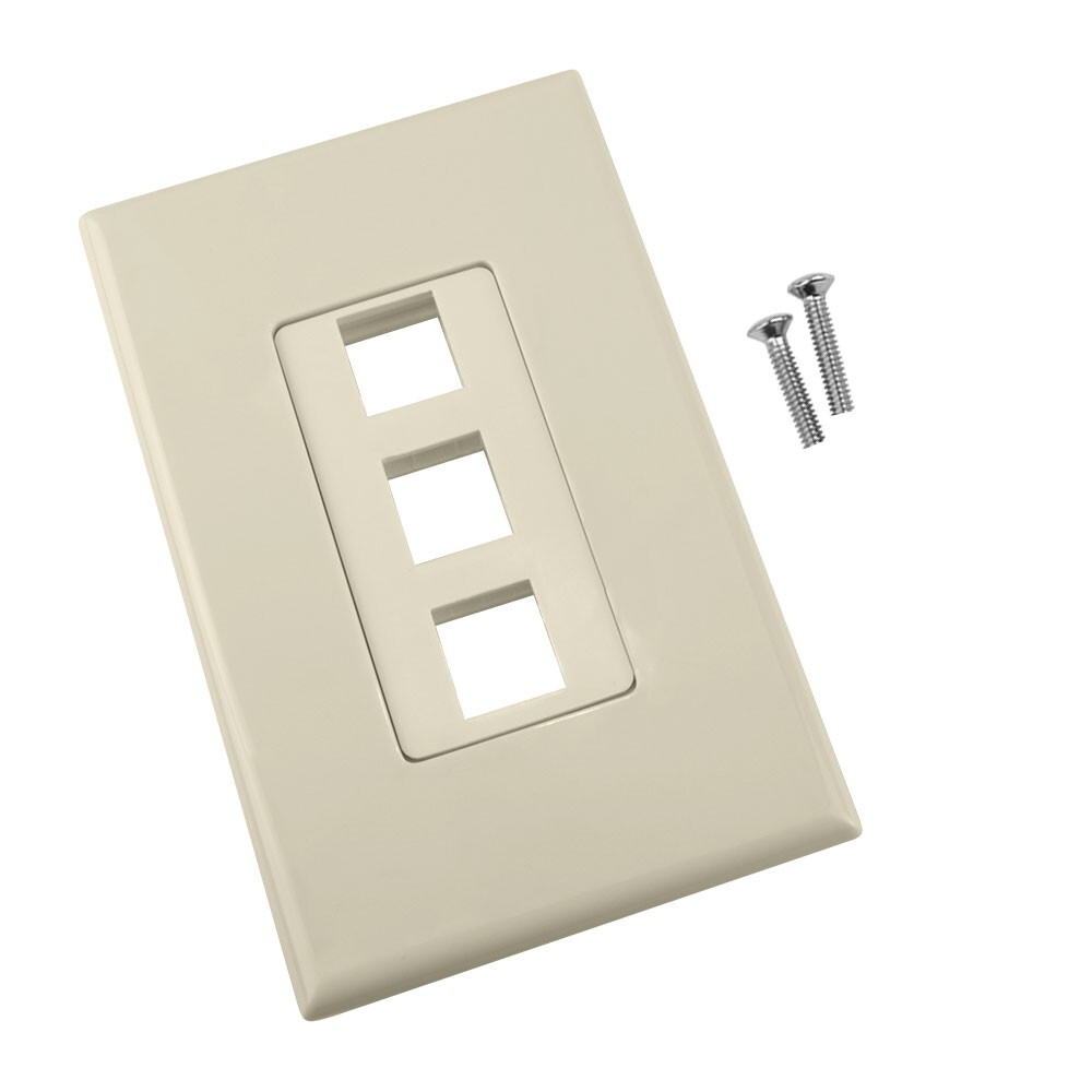 Construct Pro 3-Port Keystone Wall Plate with Screwless Face (Ivory)