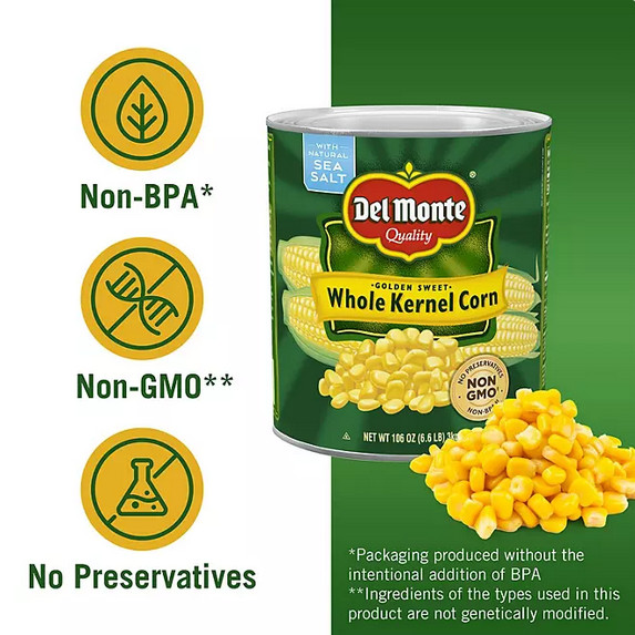 Del Monte Whole Kernel Corn 106 oz – Bulk Value Can, Non‑GMO