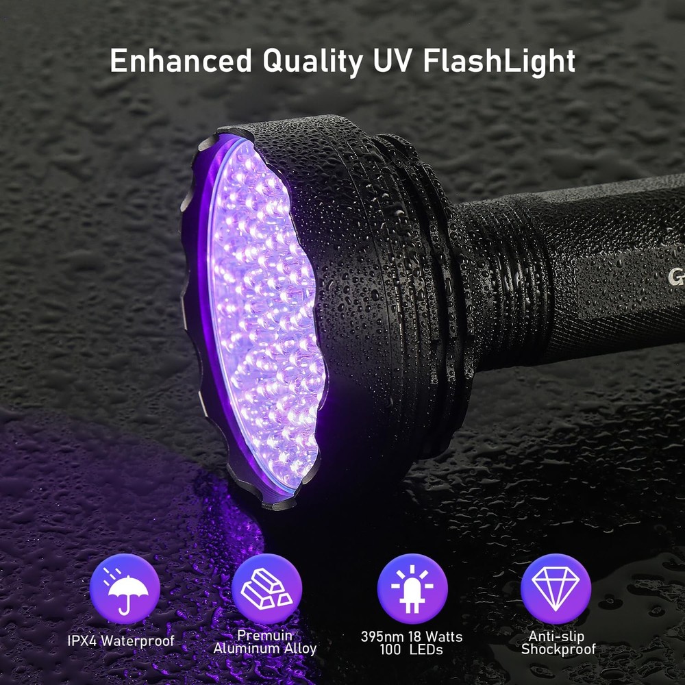 GLOSSDAY UV Flashlight Black Light, 100 LED Light 100LED,