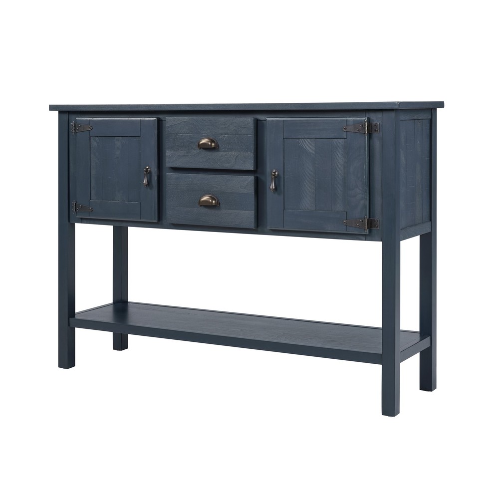 46'' Retro Solid Wood Sideboard Console Table w/Bottom Shelf & Storage Cabinets
