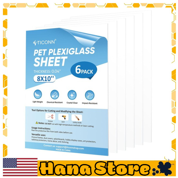 6PK 8 X 10 PET Plexiglass Sheets, Clear Plastic Sheet, Easy to Cut Thin Flexib