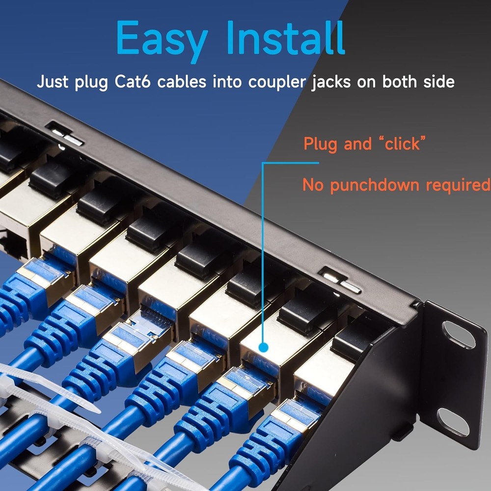 24 Port RJ45 Patch Panel Cat6 STP Feed Through, Coupler Network 24