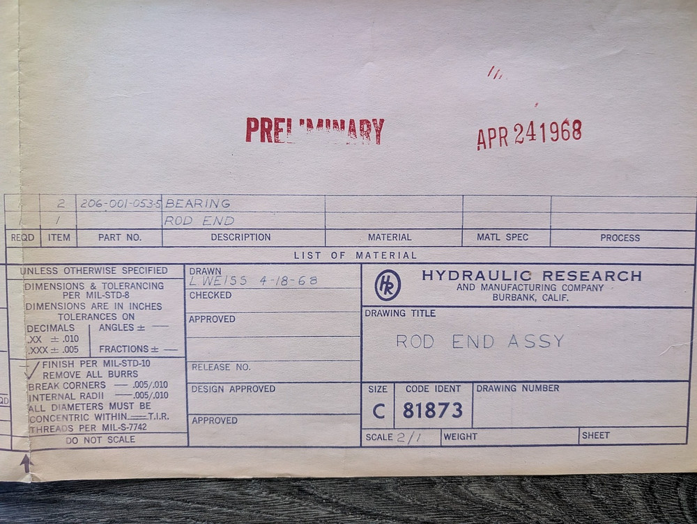 1968 Original Hydraulic Research Engineering Blueprint