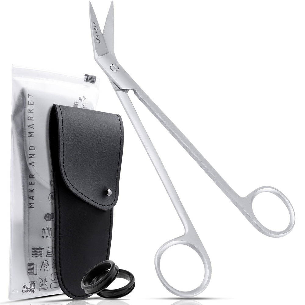Applique Long Thin 6 Inch - Angled Offset Blade Scissors with Pouch Sleeve fo...